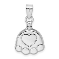 Sterling Silver Rhodium-plated Polished Paw Pendant with Heart Screw Top Ash Holder view 3