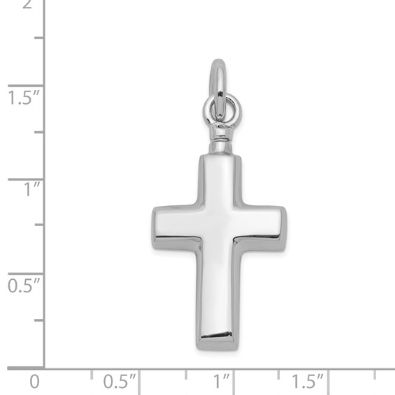Sterling Silver Rhodium-plated Polished Cross Ash Holder Pendant