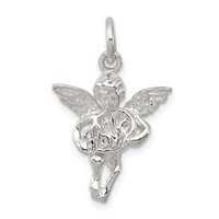 Sterling Silver Polished & Textured Angel Love Pendant view 1