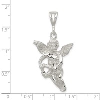 Sterling Silver Polished & Textured Flying Angel Pendant with Heart view 3
