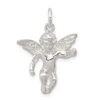 Sterling Silver Polished Full Angel Figure 3-D Pendant view 1
