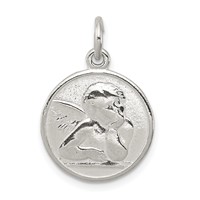 Sterling Silver Polished & Textured Small Raphael Angel Pendant view 1