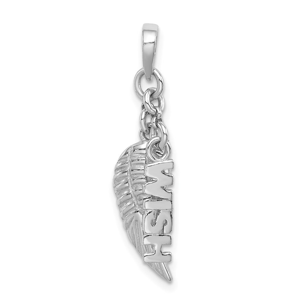 Sterling Silver Rhodium-plated Polished/Textured Wish/Angel Wing Pendant (QC8418)