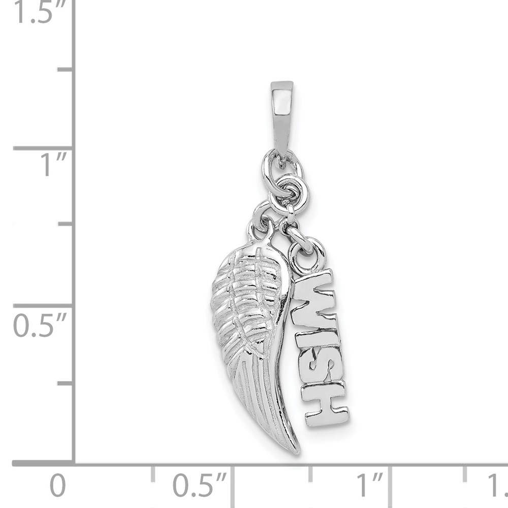 Sterling Silver Rhodium-plated Polished/Textured Wish/Angel Wing Pendant (QC8418)