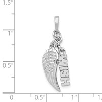 Sterling Silver Rhodium-plated Polished Textured Wish Angel Wing Pendant view 3