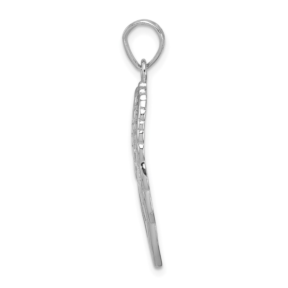 Sterling Silver Rhodium-plated Polished/Textured Angel Wing Pendant (QC8421)