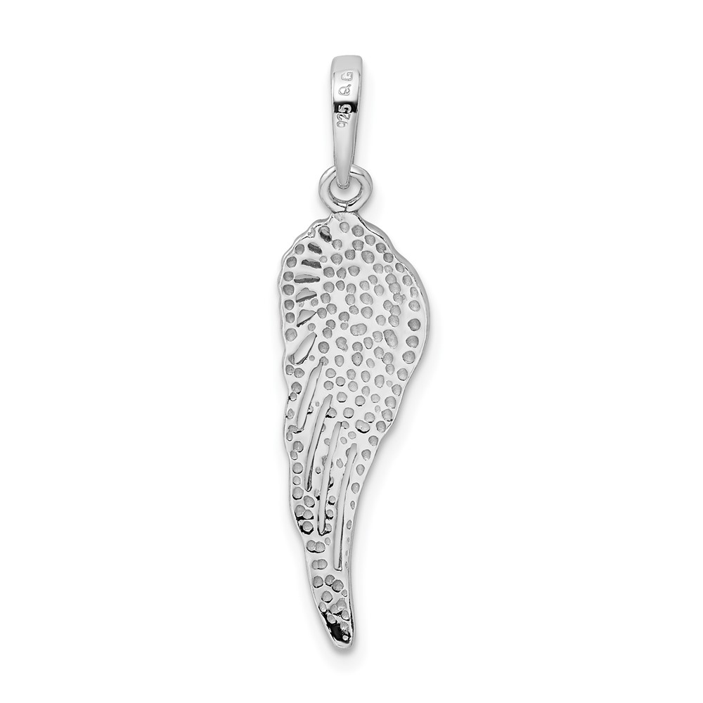Sterling Silver Rhodium-plated Polished/Textured Angel Wing Pendant (QC8421)