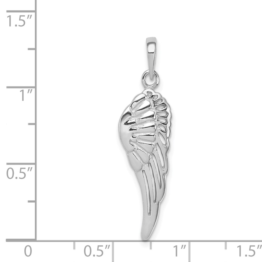 Sterling Silver Rhodium-plated Polished/Textured Angel Wing Pendant (QC8421)