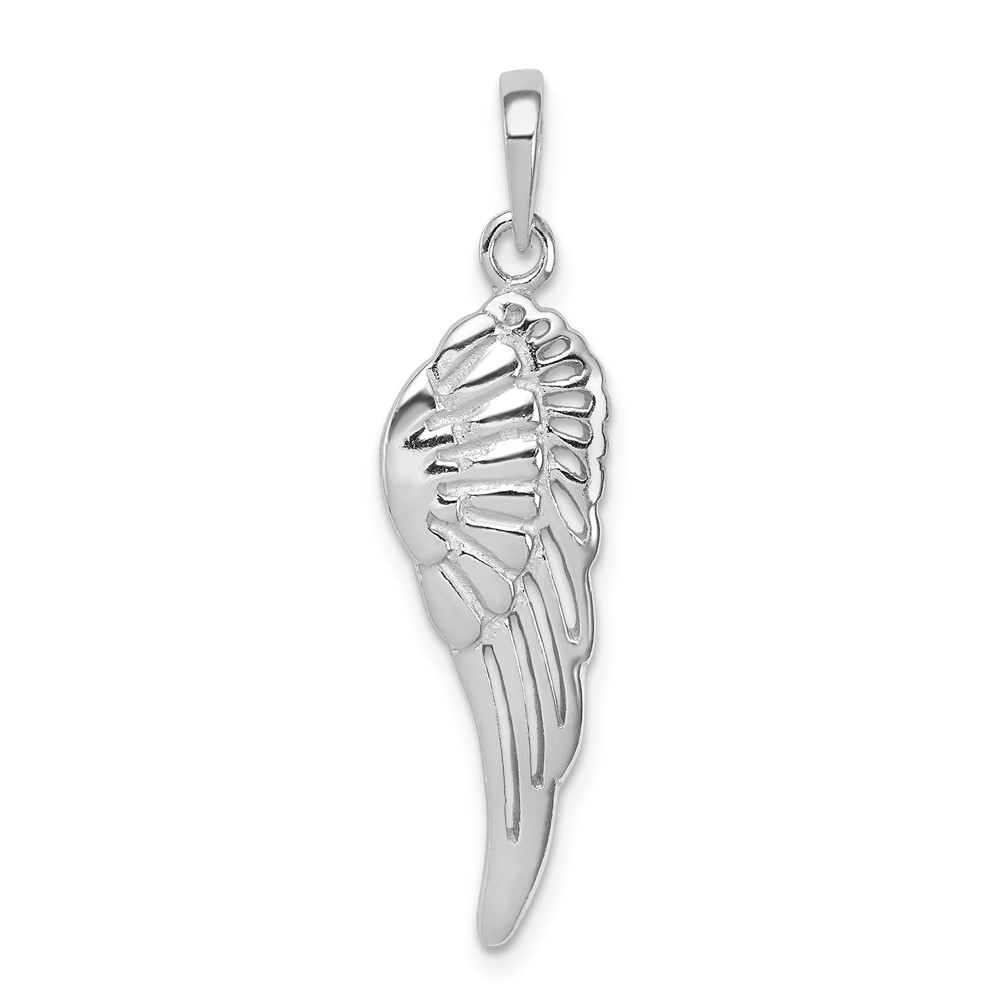 Sterling Silver Rhodium-plated Polished/Textured Angel Wing Pendant (QC8421)