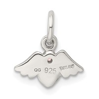 Sterling Silver Rhod-pltd Polished Satin Heart Pendant with Wings Pink CZ view 4