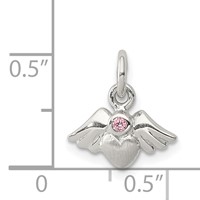 Sterling Silver Rhod-pltd Polished Satin Heart Pendant with Wings Pink CZ view 3