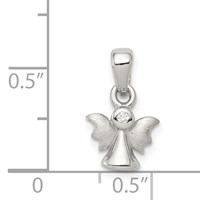 Sterling Silver Rhodium-plated Polished Satin CZ Angel Pendant view 3