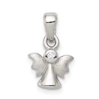 Sterling Silver Rhodium-plated Polished Satin CZ Angel Pendant view 1