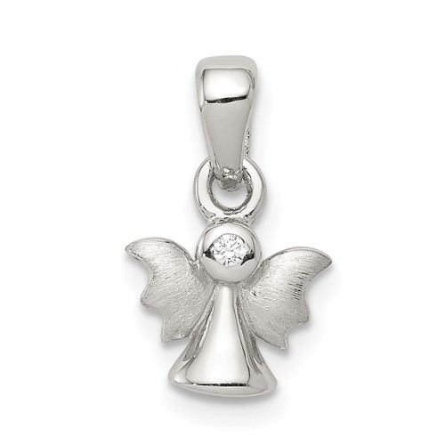 Sterling Silver Rhodium-plated Polished Satin CZ Angel Pendant