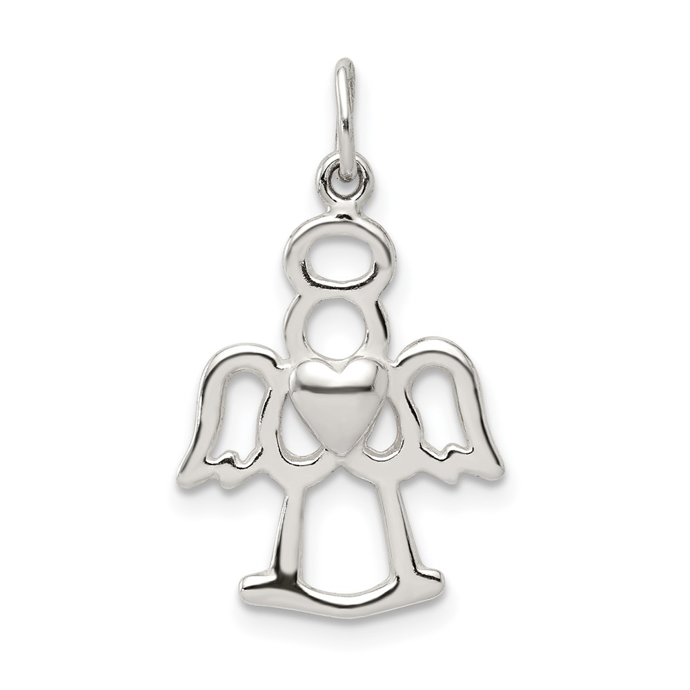 Sterling Silver Polished Angel Charm with Heart