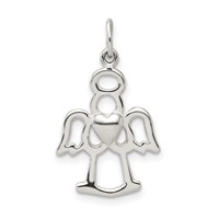 Sterling Silver Polished Angel Charm with Heart view 1