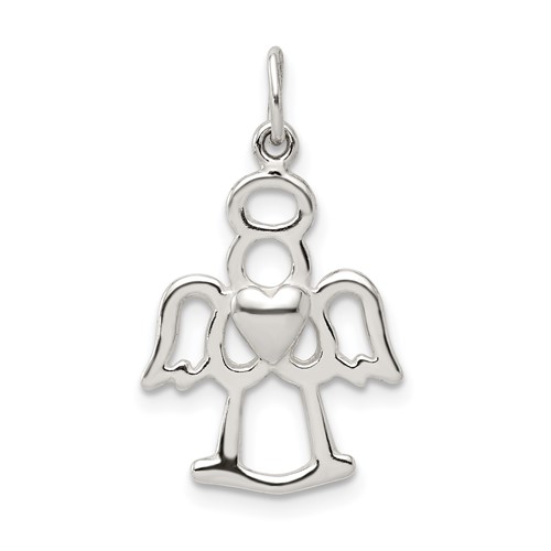 Sterling Silver Polished Angel Charm with Heart