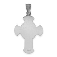 Sterling Silver Antiqued Textured & Satin Religious Cross Pendant view 4