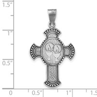 Sterling Silver Antiqued Textured & Satin Religious Cross Pendant view 3