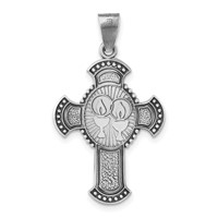 Sterling Silver Antiqued Textured & Satin Religious Cross Pendant view 1