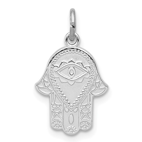 Sterling Silver Platinum-plated Polished Chamseh Hamsa Pendant