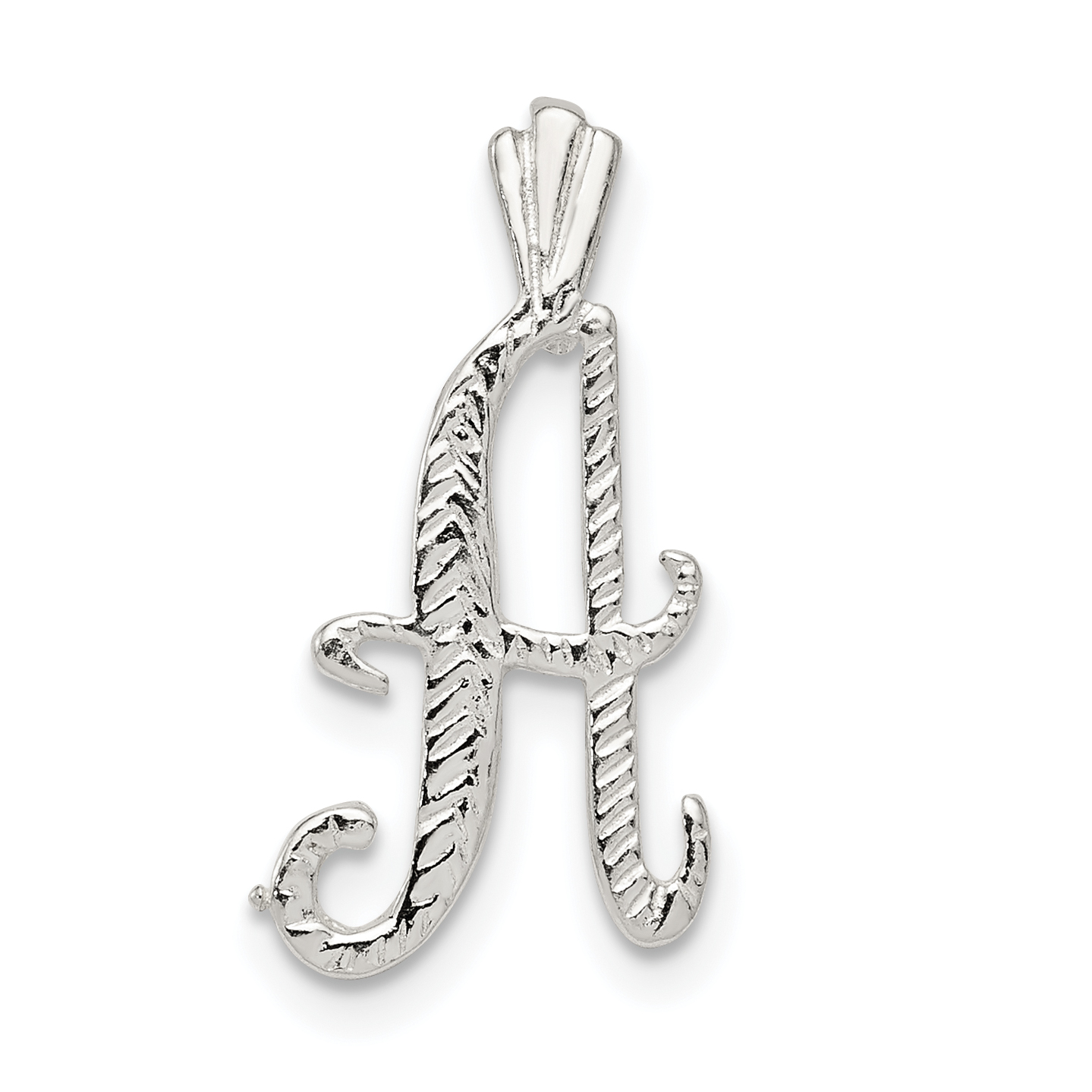 Sterling Silver Polished & Textured Letter A Initial Chain Slide (QC8459A)