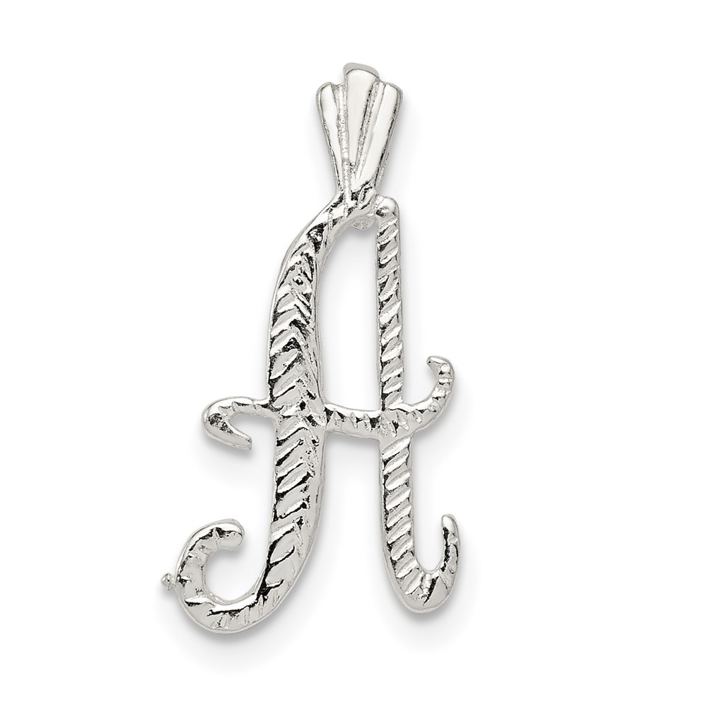 Sterling Silver Polished & Textured Letter A Initial Chain Slide (QC8459A)
