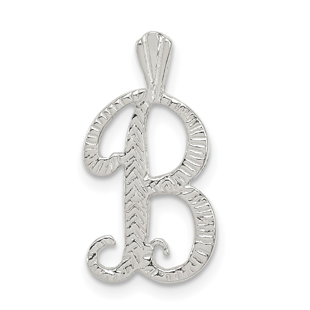 Sterling Silver Polished & Textured Letter B Initial Chain Slide (QC8459B)
