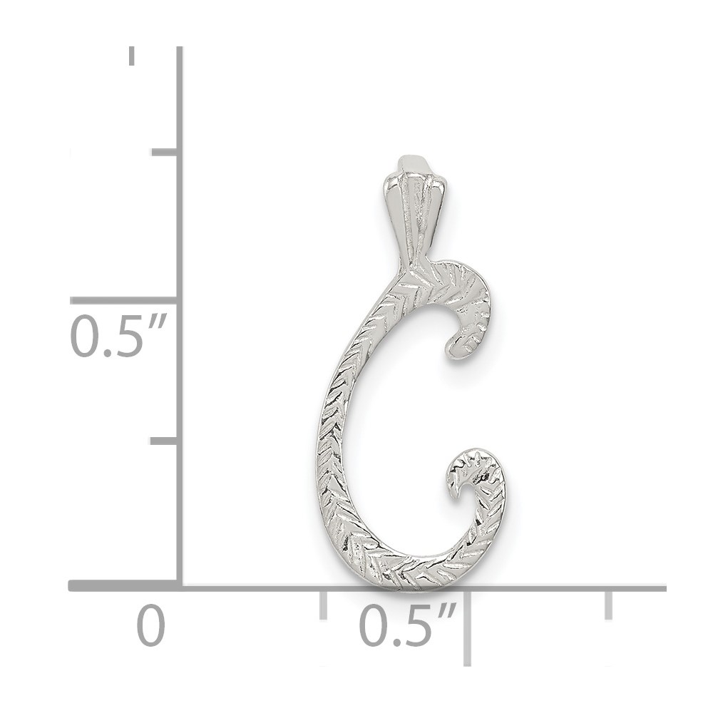 Sterling Silver Polished & Textured Letter C Initial Chain Slide (QC8459C)