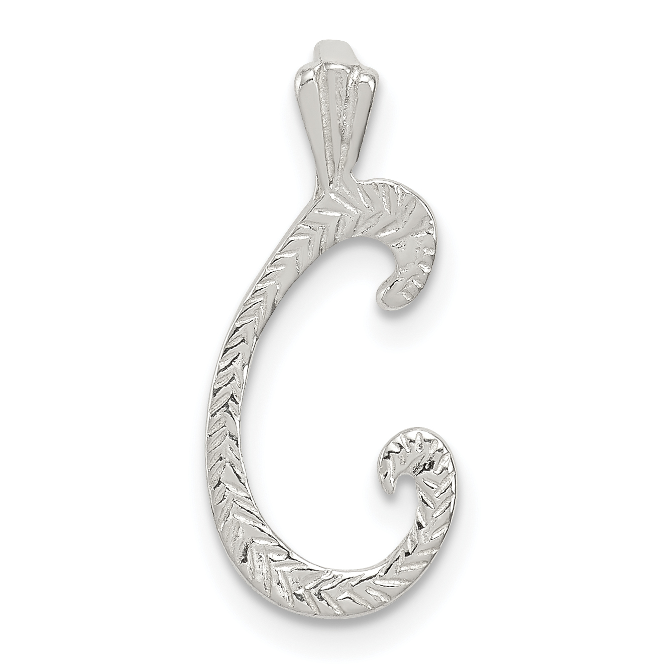 Sterling Silver Polished & Textured Letter C Initial Chain Slide (QC8459C)