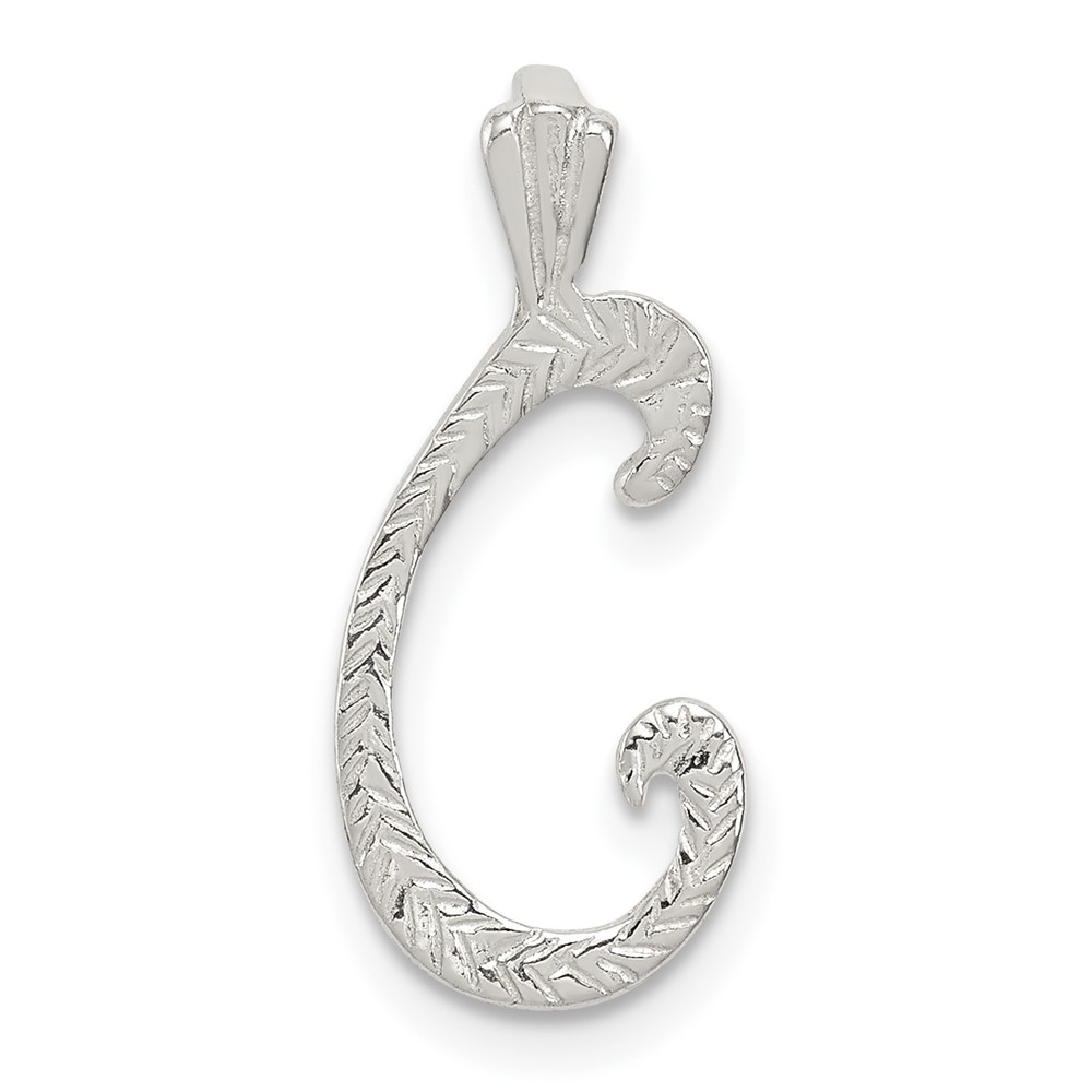 Sterling Silver Polished & Textured Letter C Initial Chain Slide (QC8459C)