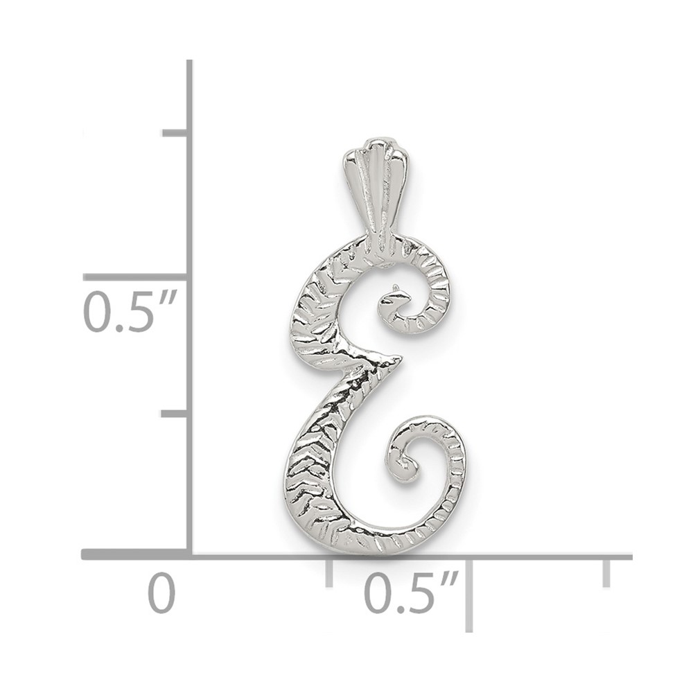 Sterling Silver Polished & Textured Letter E Initial Chain Slide (QC8459E)
