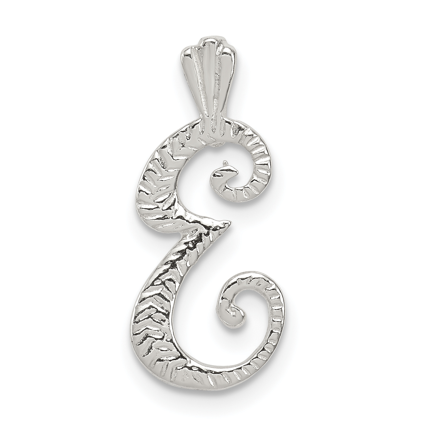 Sterling Silver Polished & Textured Letter E Initial Chain Slide (QC8459E)
