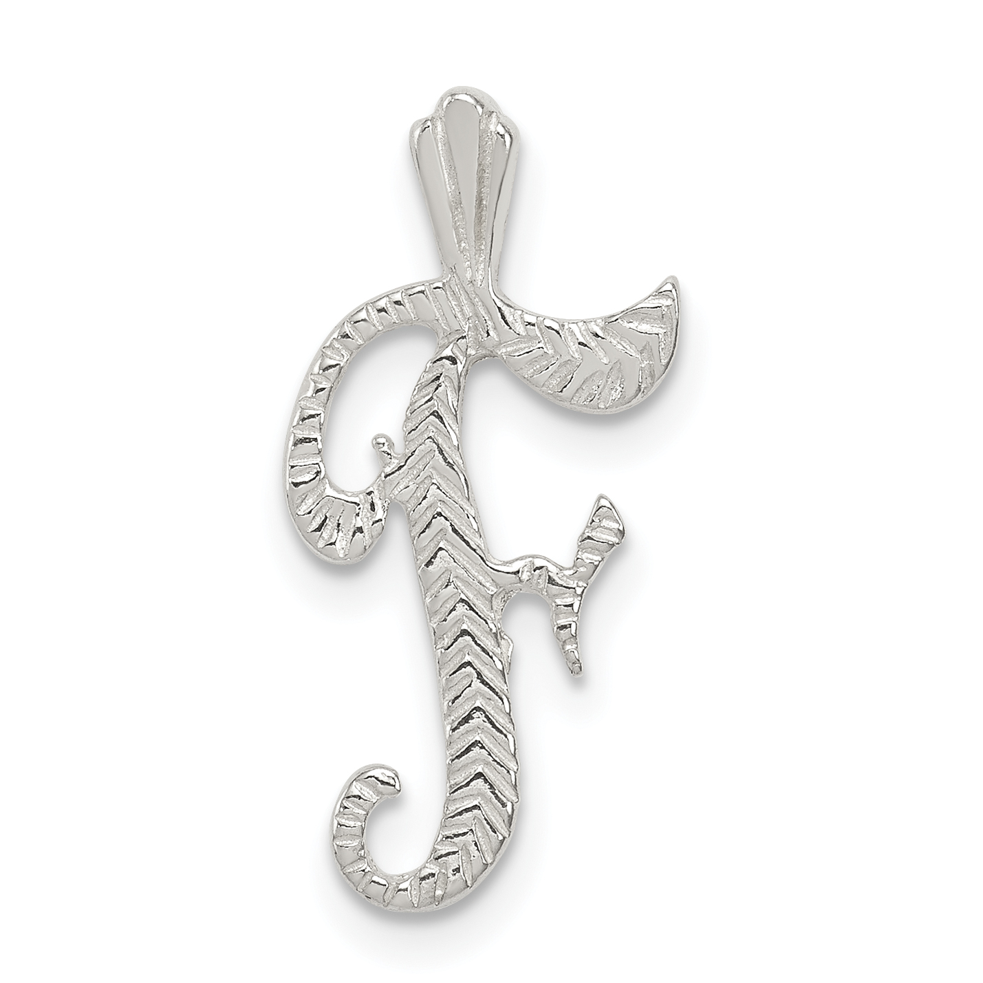 Sterling Silver Polished & Textured Letter F Initial Chain Slide (QC8459F)