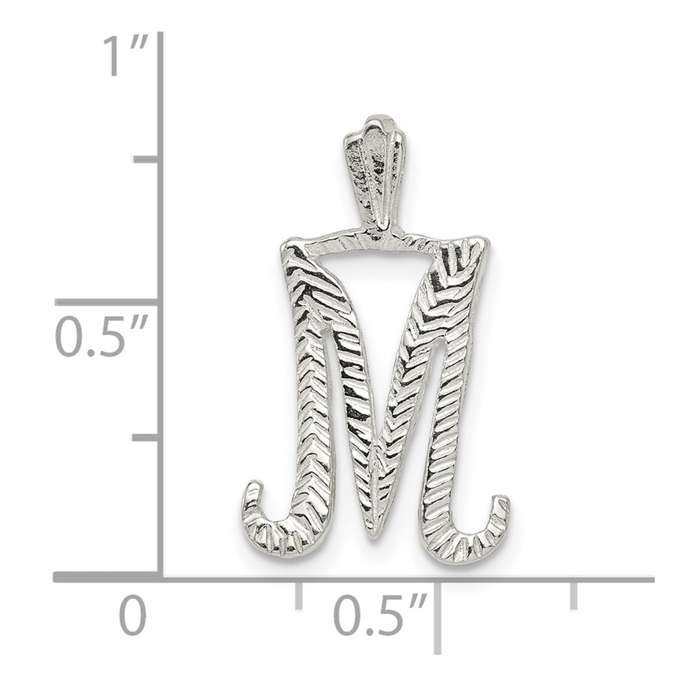 Sterling Silver Polished & Textured Letter M Initial Chain Slide (QC8459M)