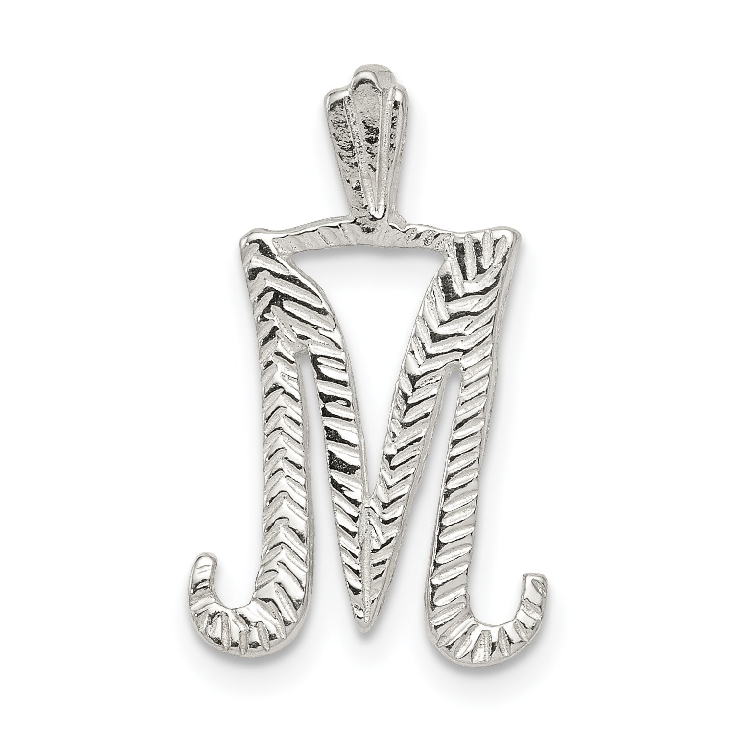 Sterling Silver Polished & Textured Letter M Initial Chain Slide (QC8459M)