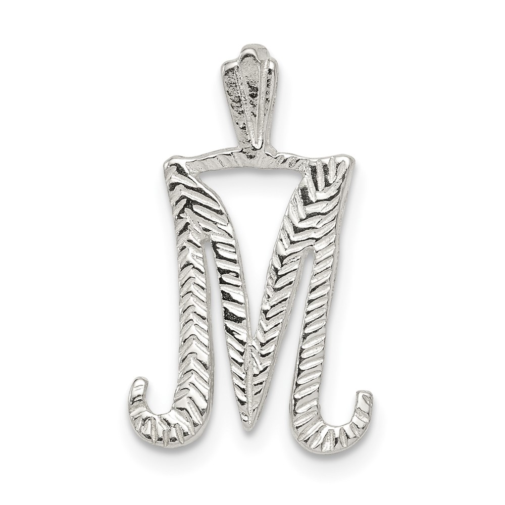 Sterling Silver Polished & Textured Letter M Initial Chain Slide (QC8459M)