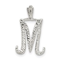Sterling Silver Polished & Textured Letter M Initial Chain Slide view 1