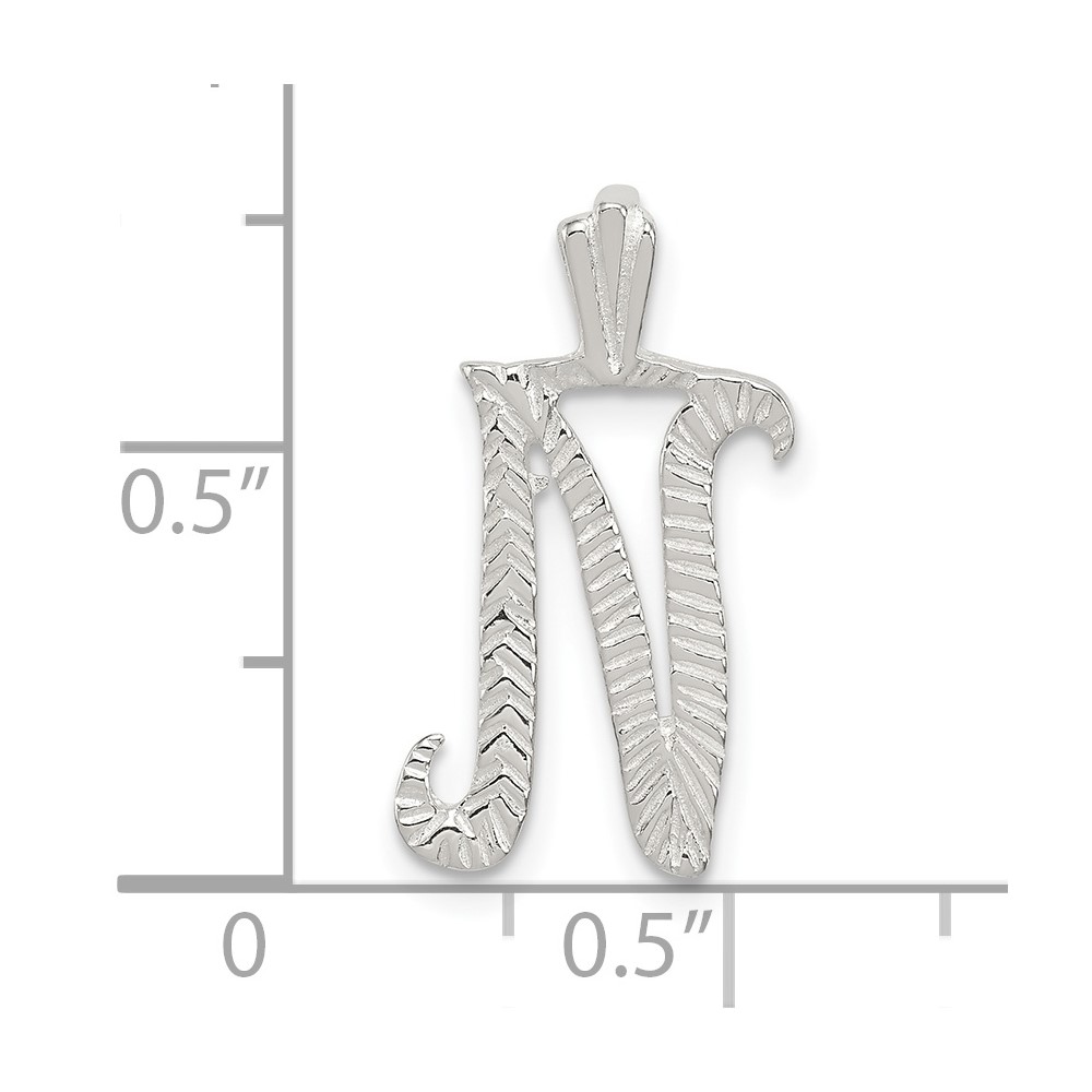 Sterling Silver Polished & Textured Letter N Initial Chain Slide (QC8459N)
