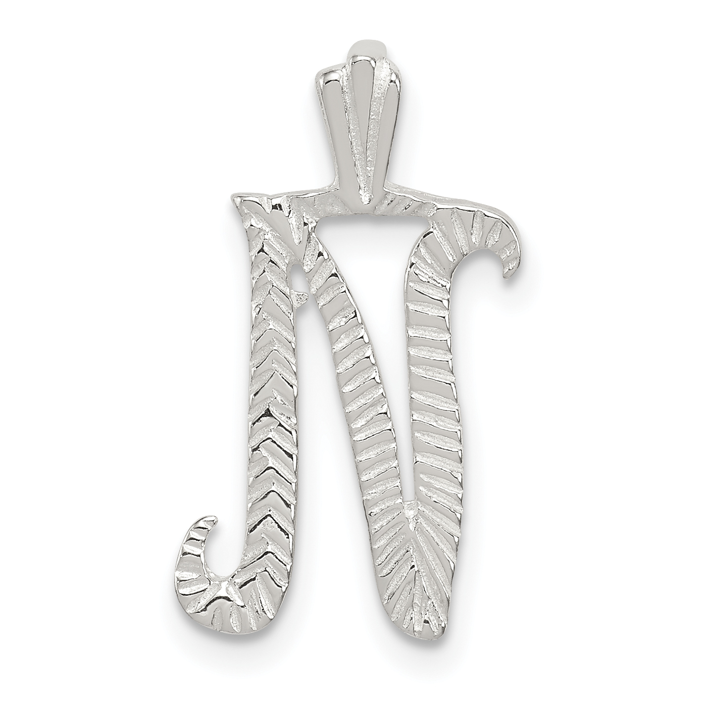 Sterling Silver Polished & Textured Letter N Initial Chain Slide (QC8459N)
