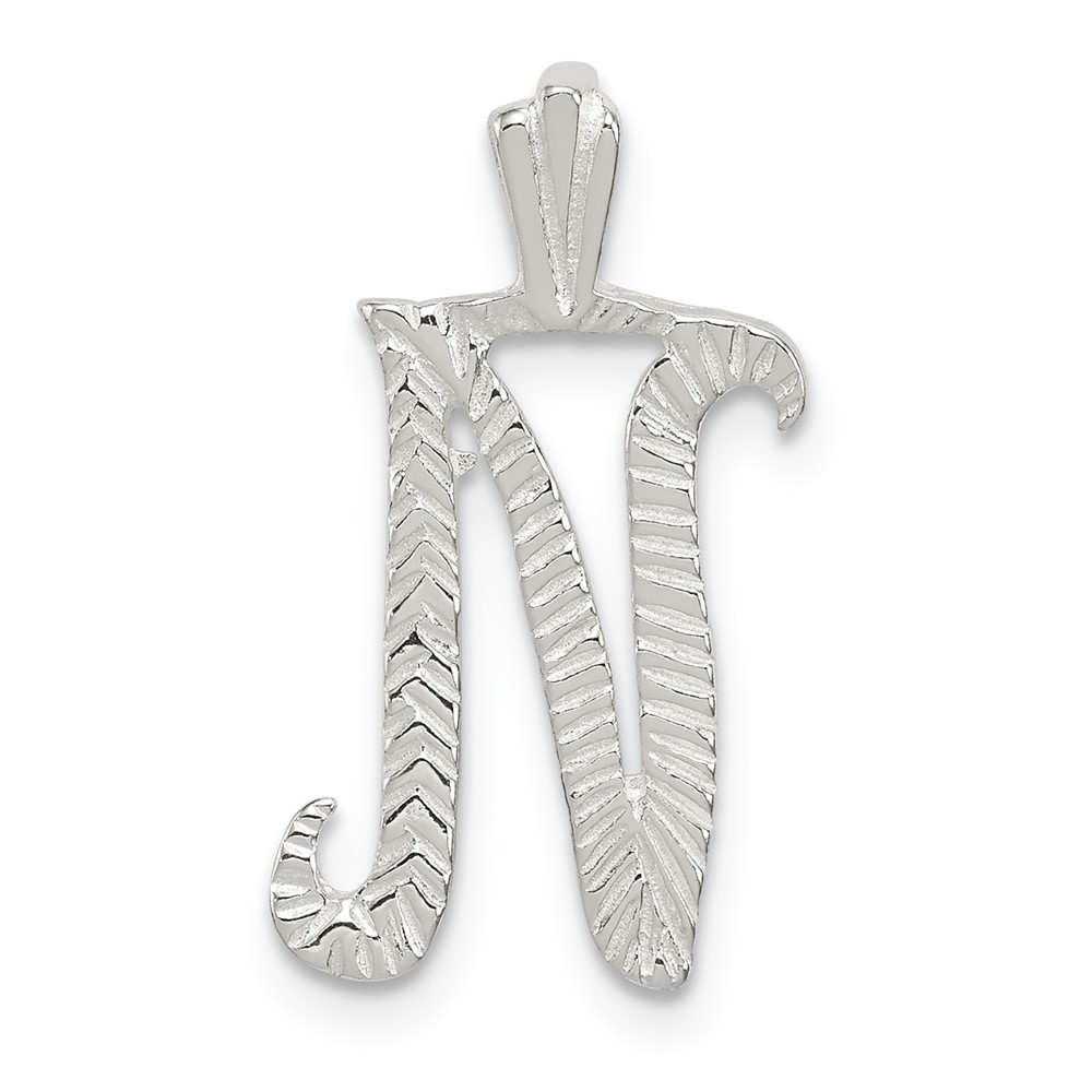 Sterling Silver Polished & Textured Letter N Initial Chain Slide (QC8459N)