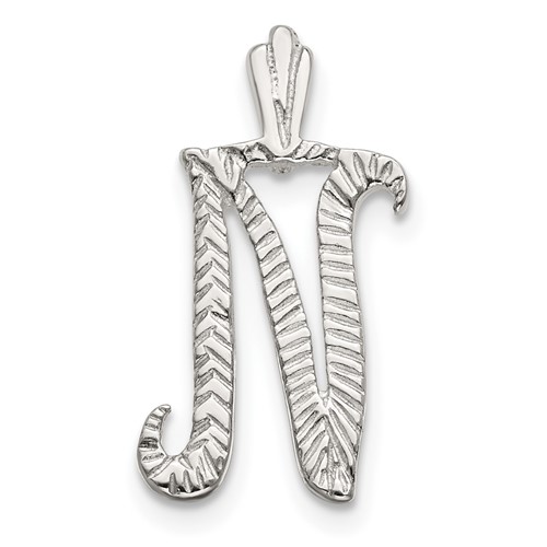 Sterling Silver Polished & Textured Letter N Initial Chain Slide