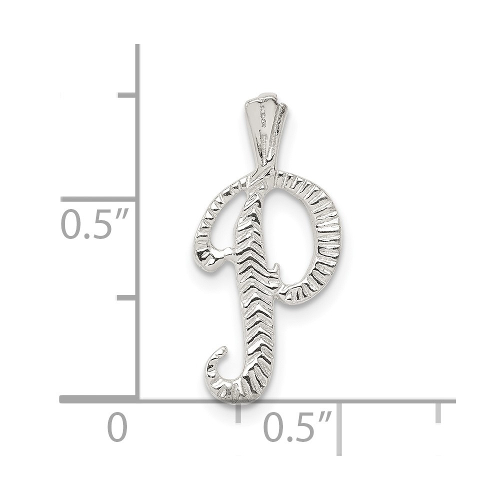 Sterling Silver Polished & Textured Letter P Initial Chain Slide (QC8459P)