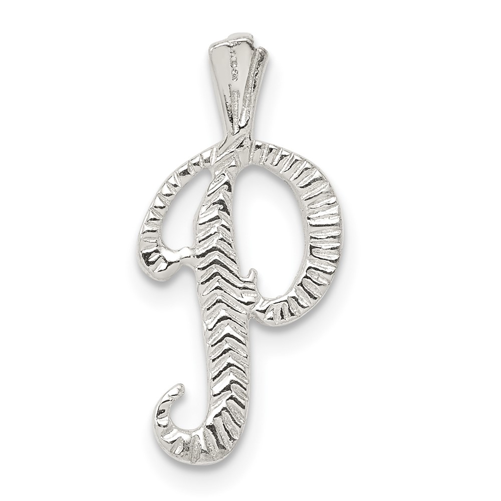 Sterling Silver Polished & Textured Letter P Initial Chain Slide (QC8459P)