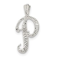 Sterling Silver Polished & Textured Letter P Initial Chain Slide view 1