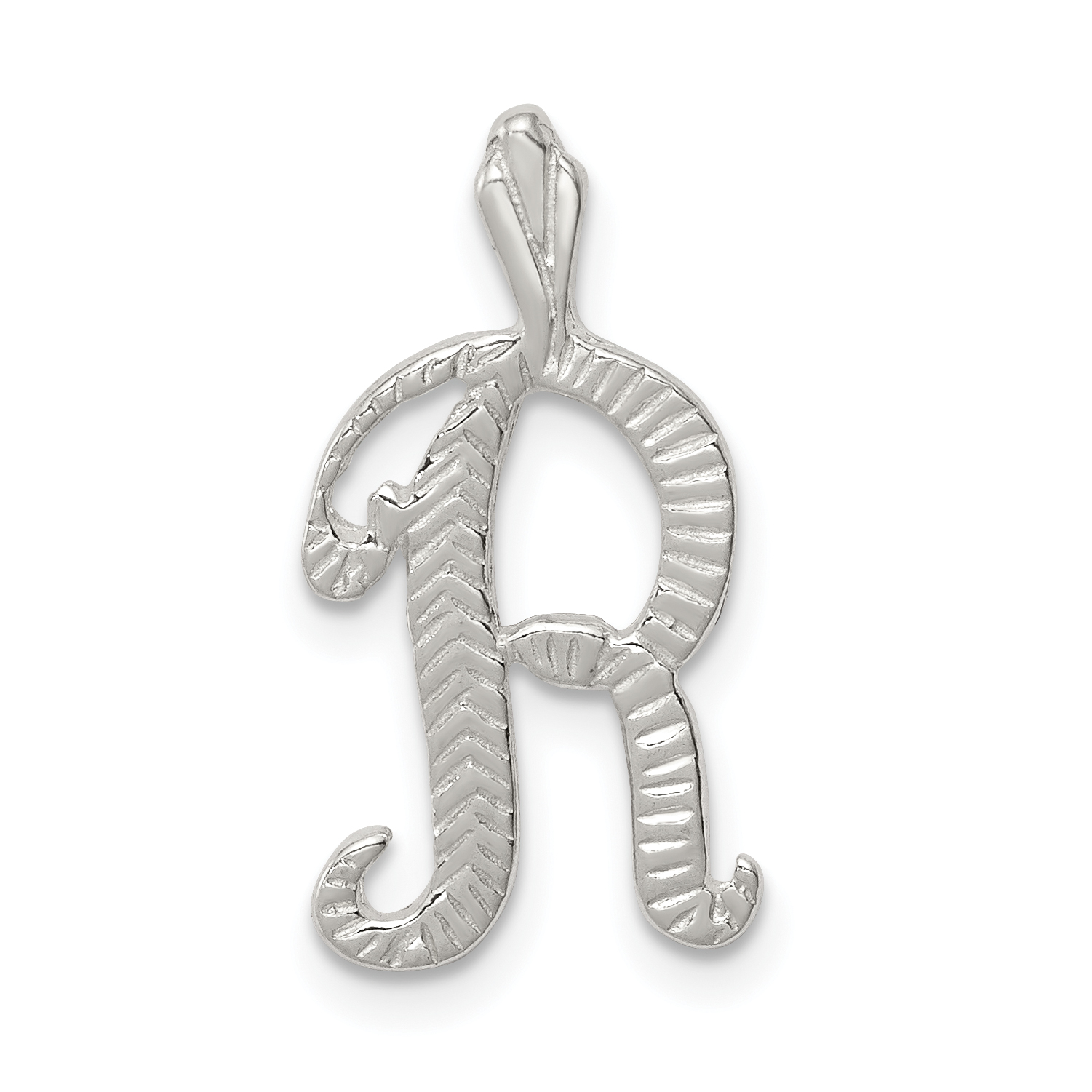 Sterling Silver Polished & Textured Letter R Initial Chain Slide (QC8459R)