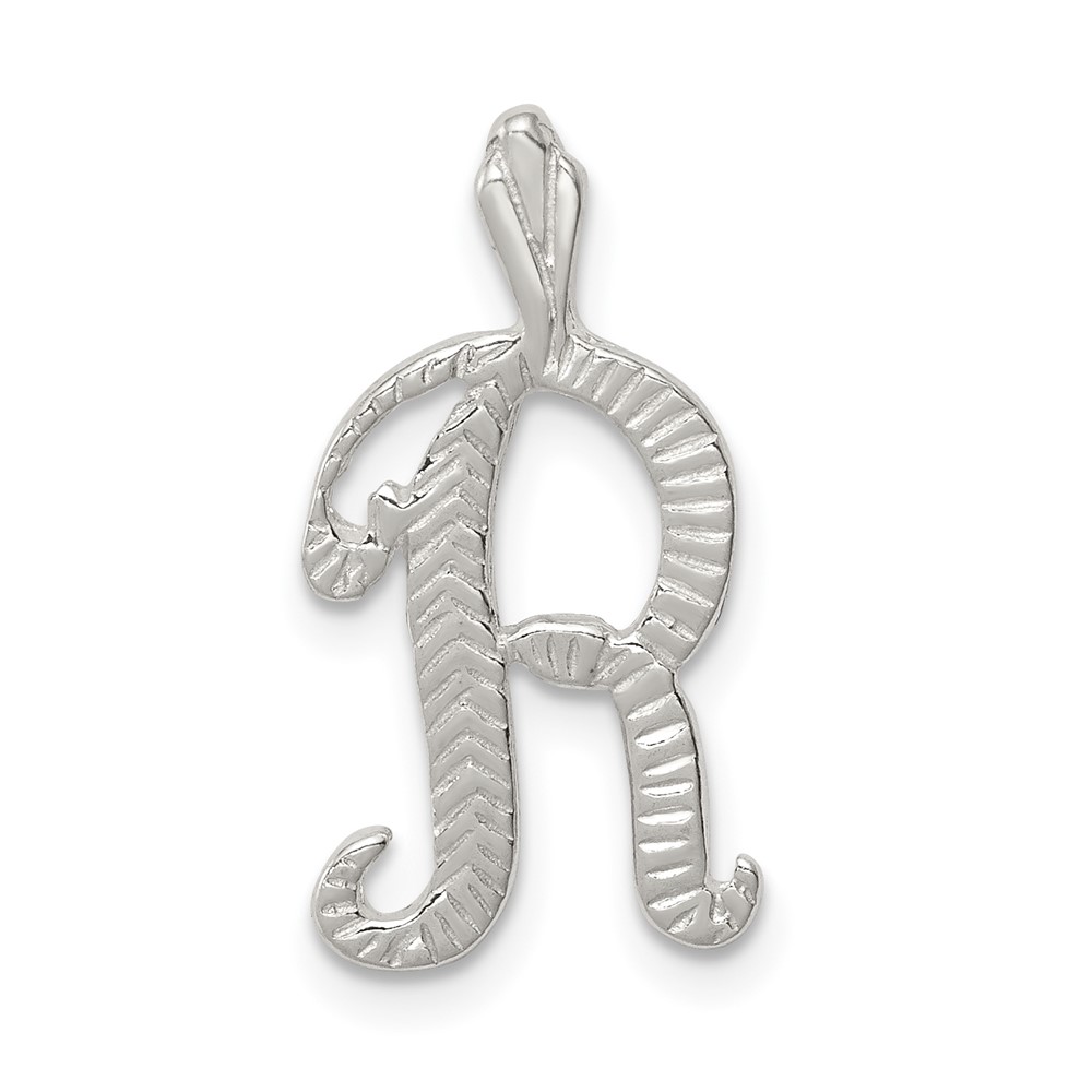 Sterling Silver Polished & Textured Letter R Initial Chain Slide (QC8459R)