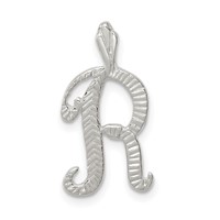 Sterling Silver Polished & Textured Letter R Initial Chain Slide view 1