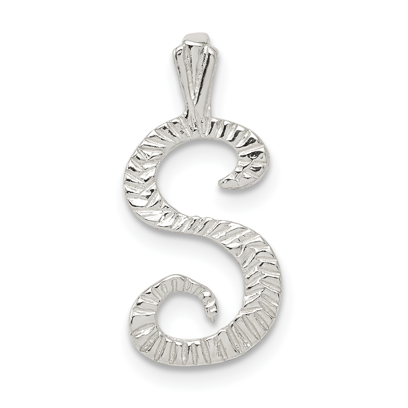 Sterling Silver Polished & Textured Letter S Initial Chain Slide (QC8459S)