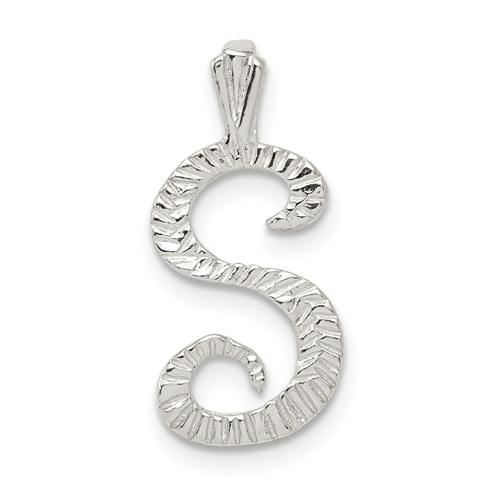 Sterling Silver Polished & Textured Letter S Initial Chain Slide (QC8459S)